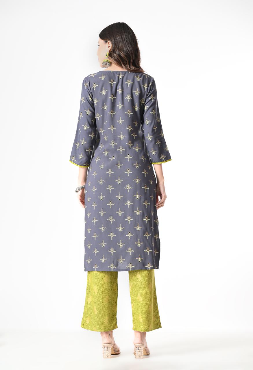Grey Kutra and Palazzo Ensemble with Duppata