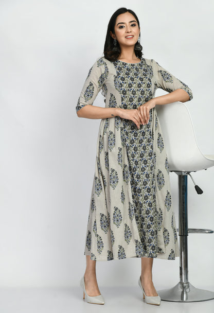 Women Printed Cotton Blend Straight Kurta