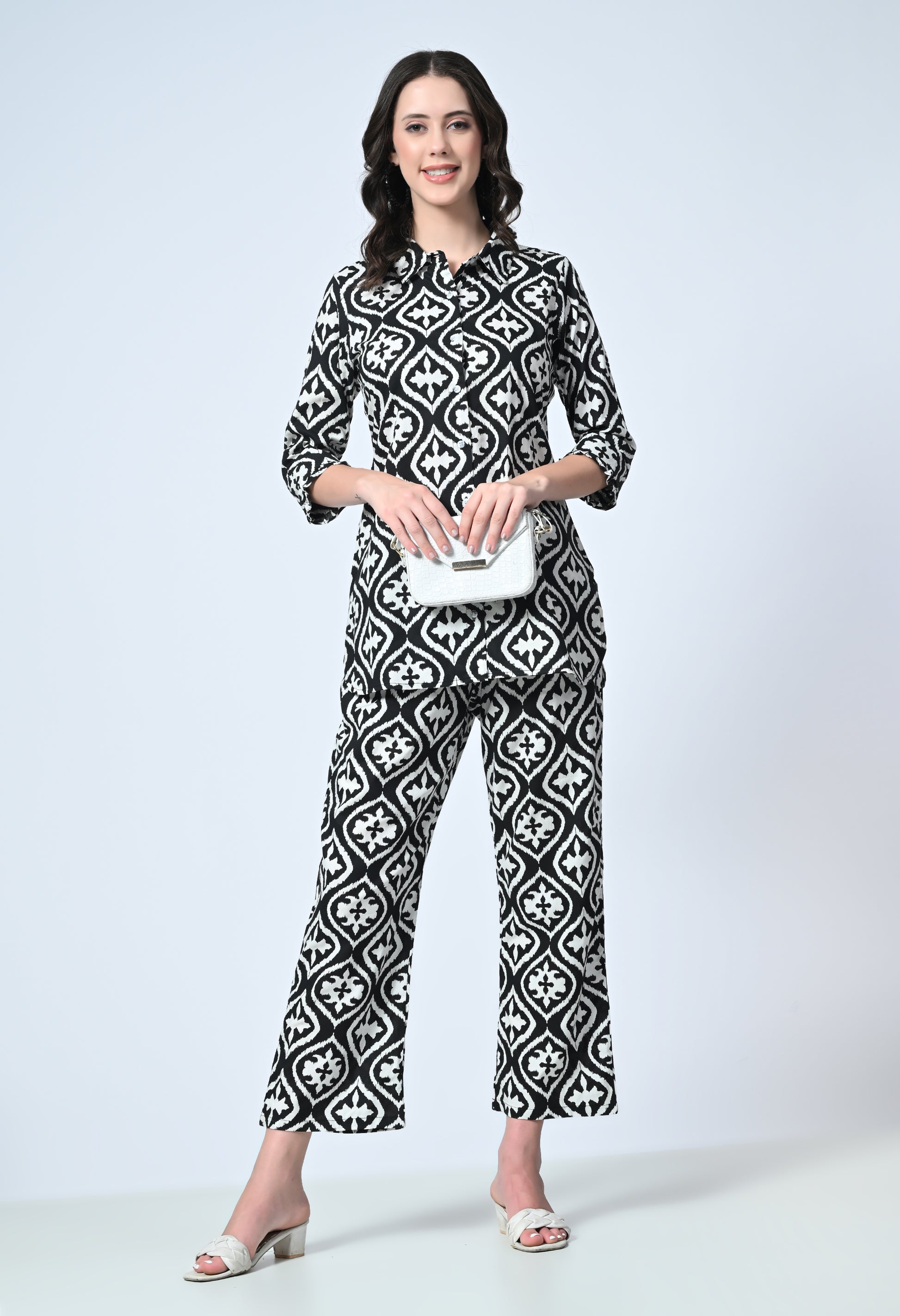 Women Black Printed Shirt Collar Co-Ord Set