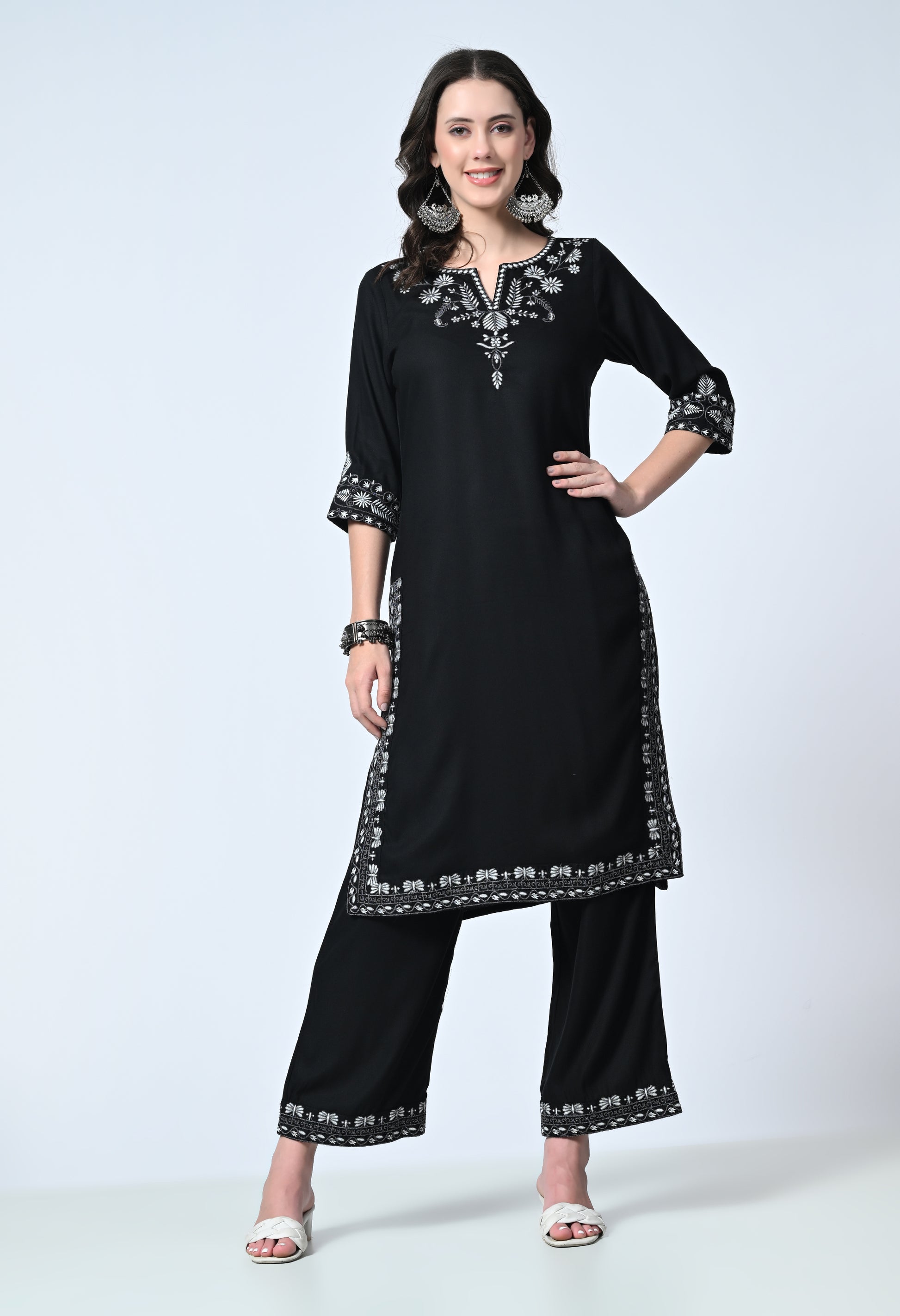 Women Viscose Rayon Kurta Palazzo Set