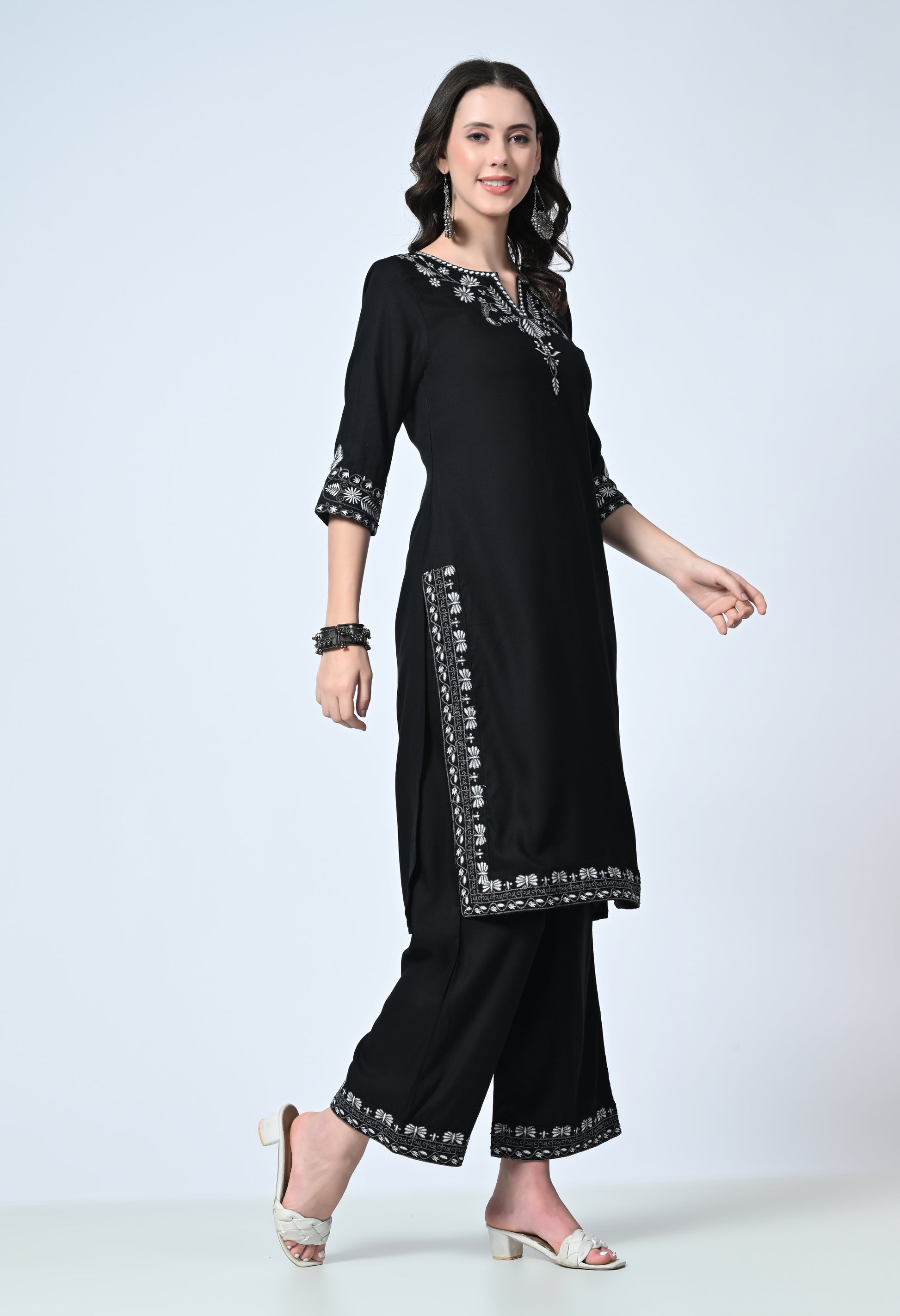 Women Viscose Rayon Kurta Palazzo Set