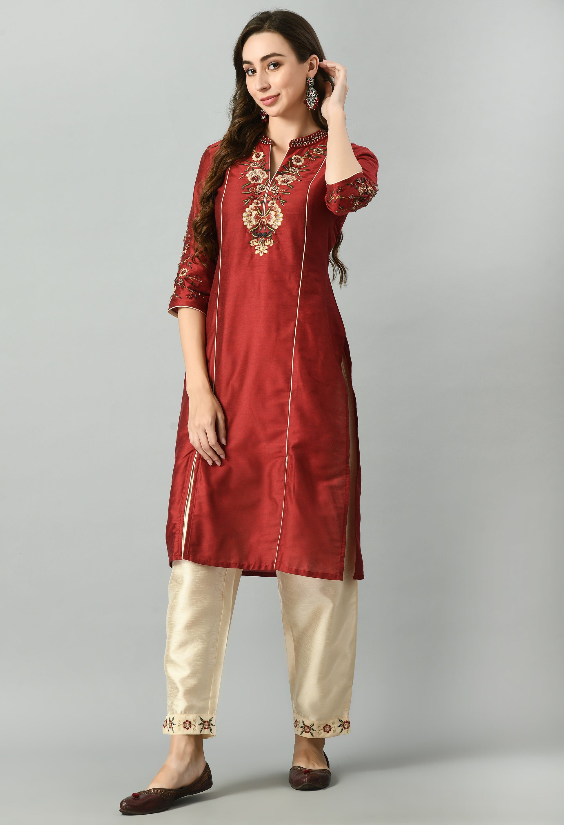 Women Polyester Kurta Pant Dupatta Set