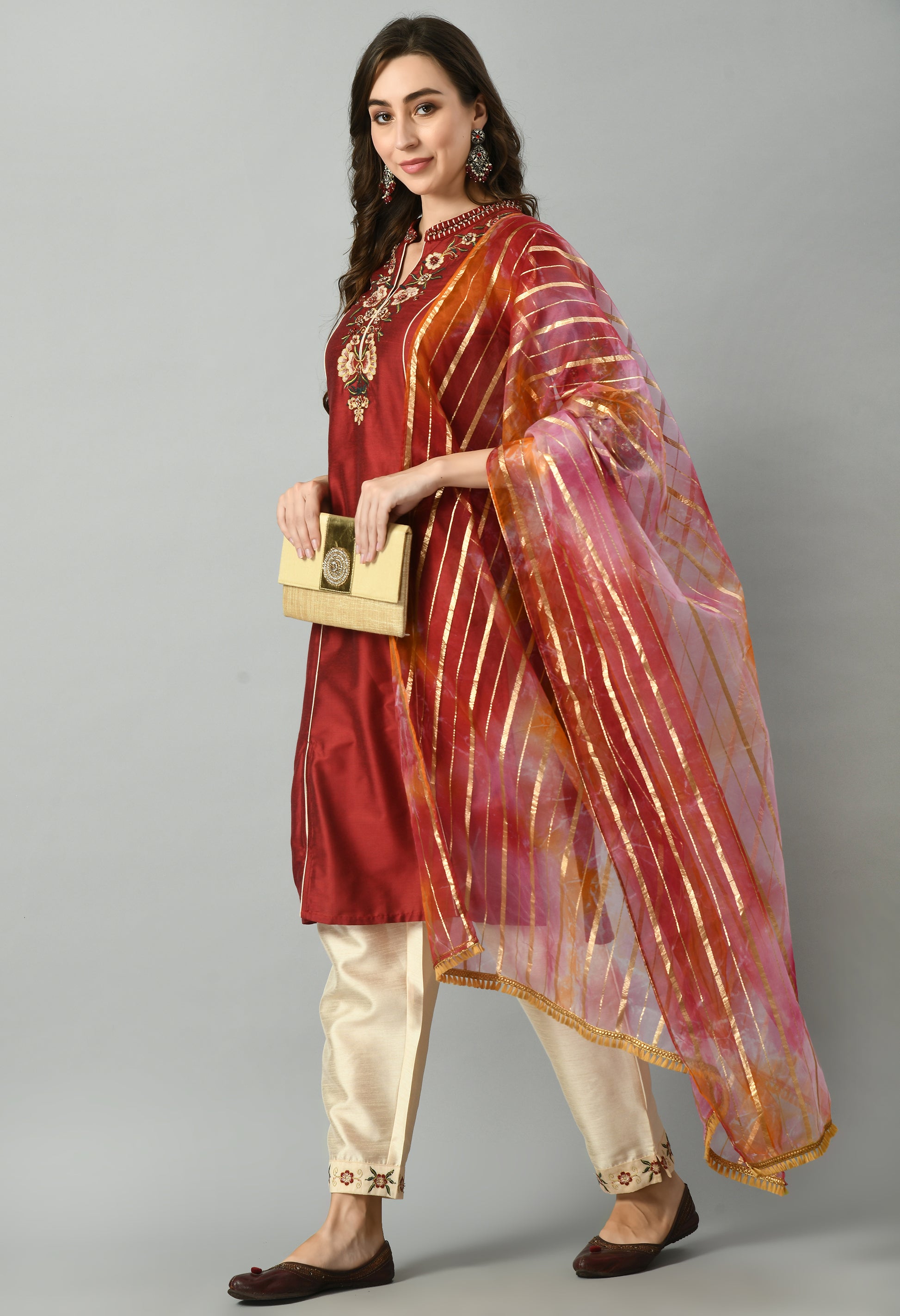 Women Polyester Kurta Pant Dupatta Set