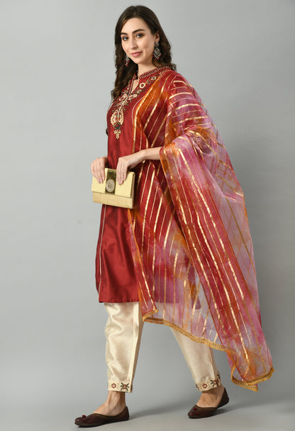 Women Polyester Kurta Pant Dupatta Set