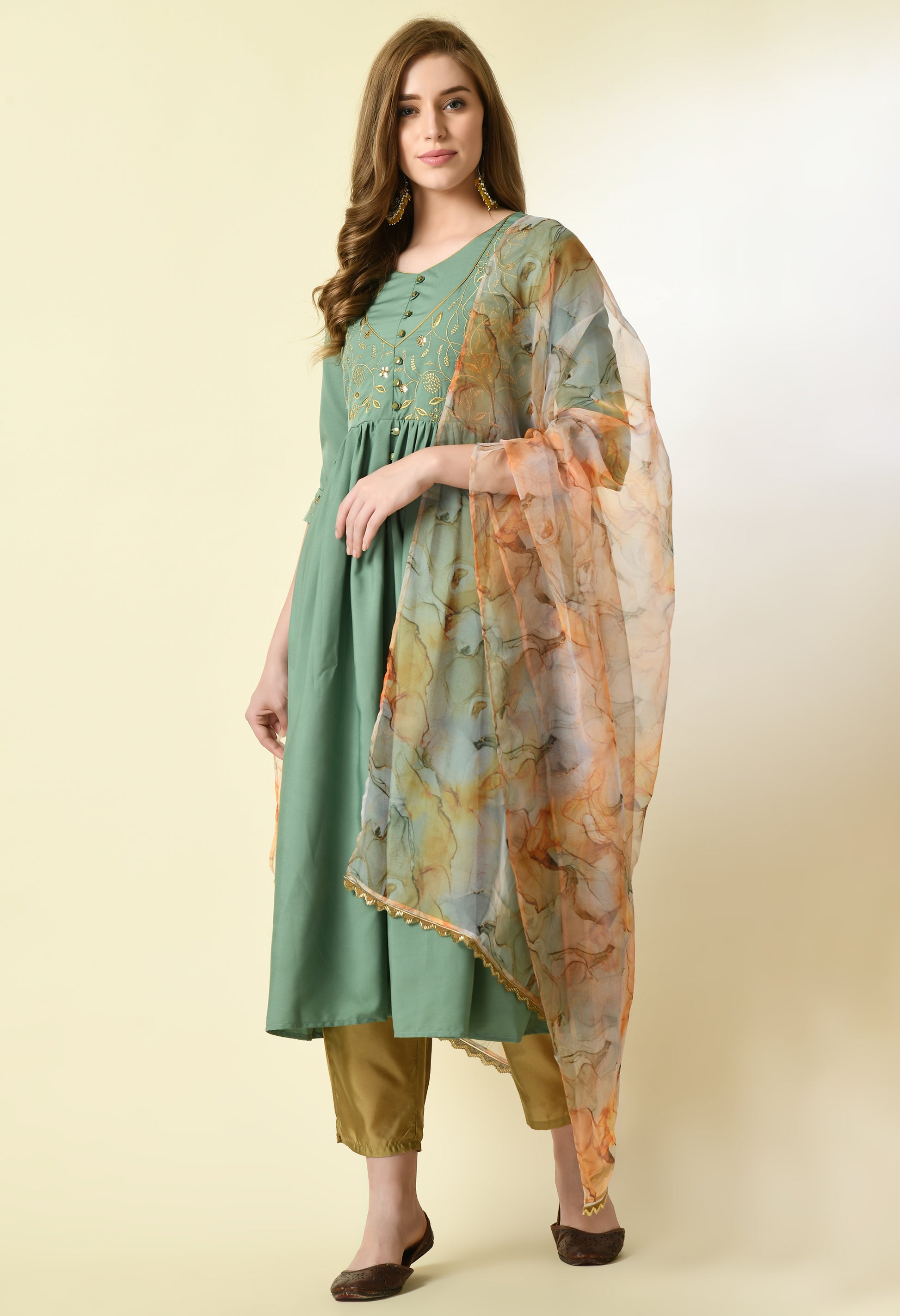 Women Polyester Kurta Pant Dupatta Set