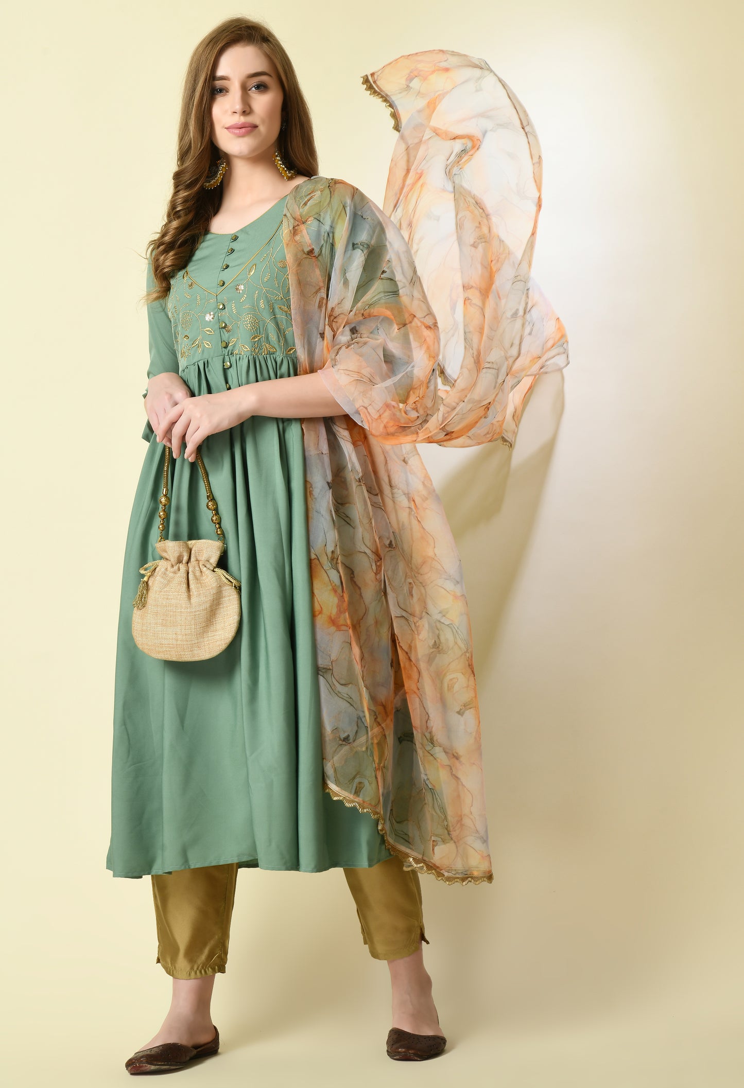 Women Polyester Kurta Pant Dupatta Set