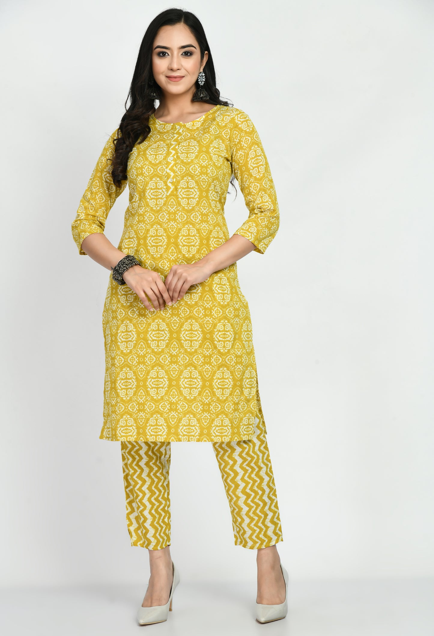 Hisham Womens Cotton Printed Straight Kurta Palazzo Set