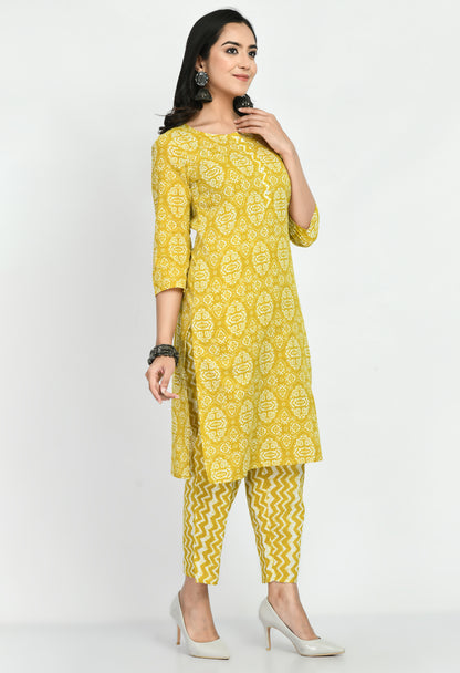 Hisham Womens Cotton Printed Straight Kurta Palazzo Set