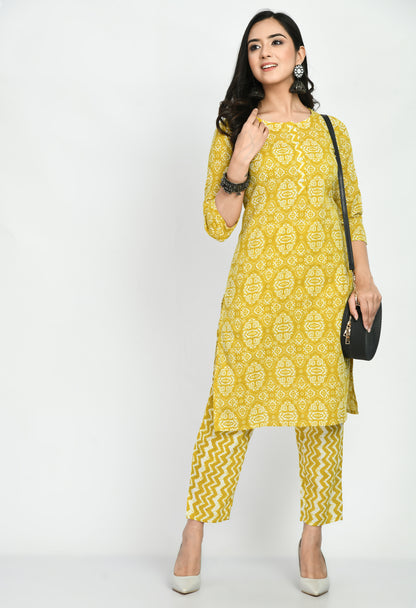 Hisham Womens Cotton Printed Straight Kurta Palazzo Set