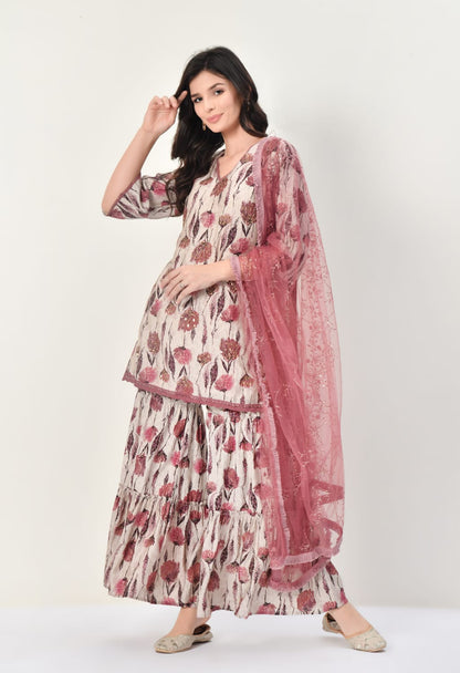 "Glamorous Elegance: Neel & Ned's Intricate Viscose Embroidered Sharara Set"