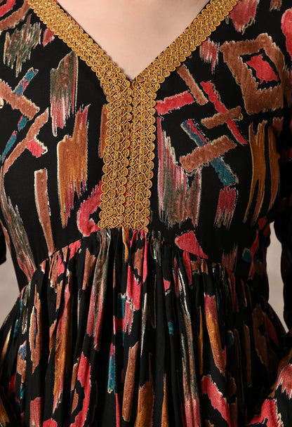 "Graceful Elegance: Stunning Black Gown with Exquisite Dupatta"