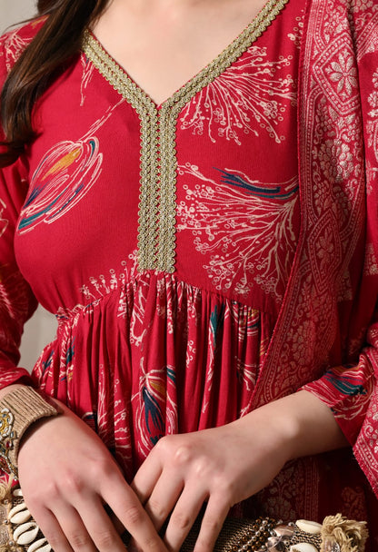 "Enchanting Elegance: Pink Lace Work Gown Adorned with a Beautiful Dupatta"