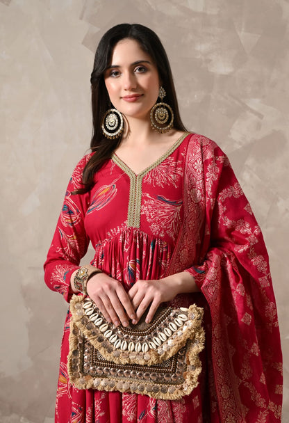 "Enchanting Elegance: Pink Lace Work Gown Adorned with a Beautiful Dupatta"