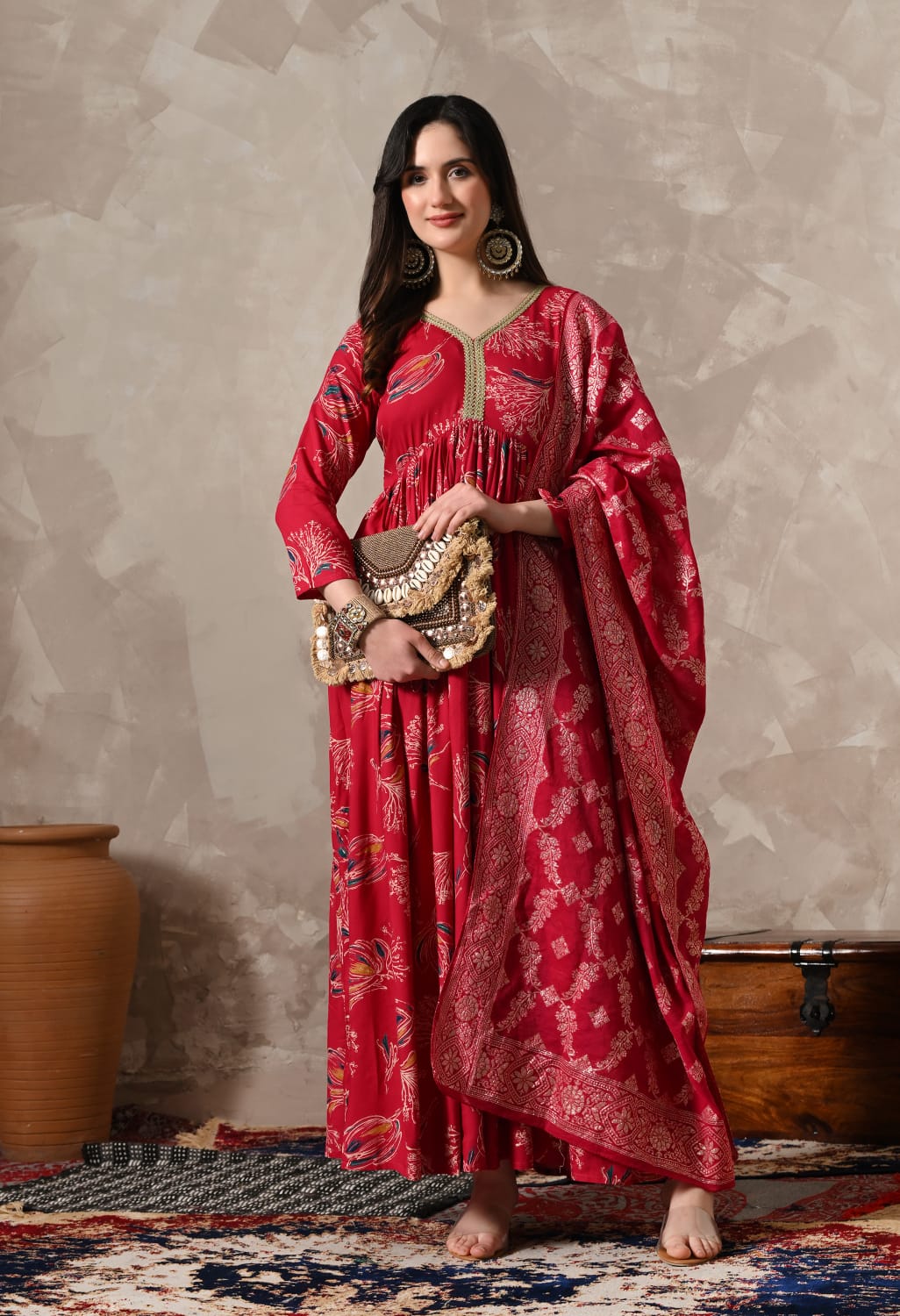"Enchanting Elegance: Pink Lace Work Gown Adorned with a Beautiful Dupatta"