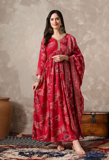 "Enchanting Elegance: Pink Lace Work Gown Adorned with a Beautiful Dupatta"