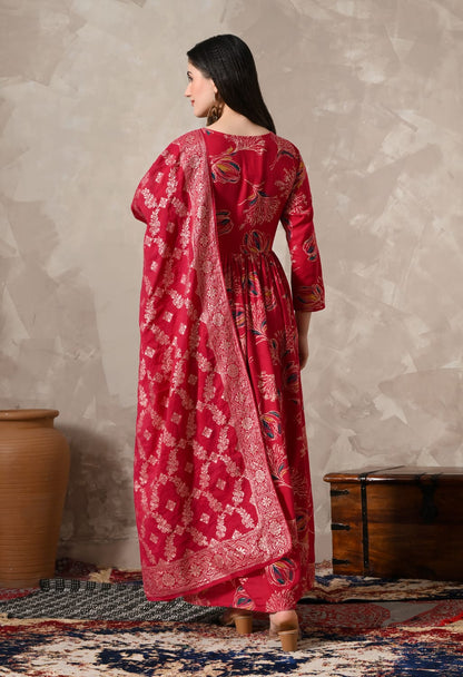 "Enchanting Elegance: Pink Lace Work Gown Adorned with a Beautiful Dupatta"